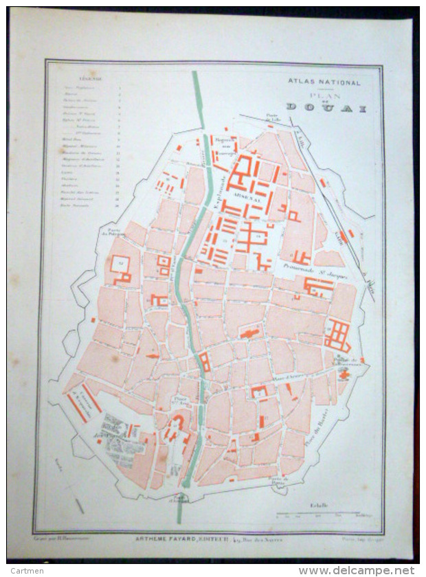 59 DOUAI PLAN DE DOUAI   VERS 1890 DOCUMENT ANCIEN COLORIS D´EPOQUE - Cartes Géographiques