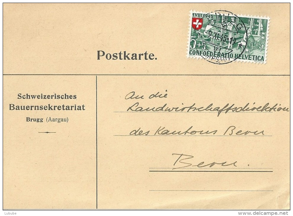 Motiv Karte  "Schweizerisches Bauern Sekretariat, Brugg"             1945 - Briefe U. Dokumente