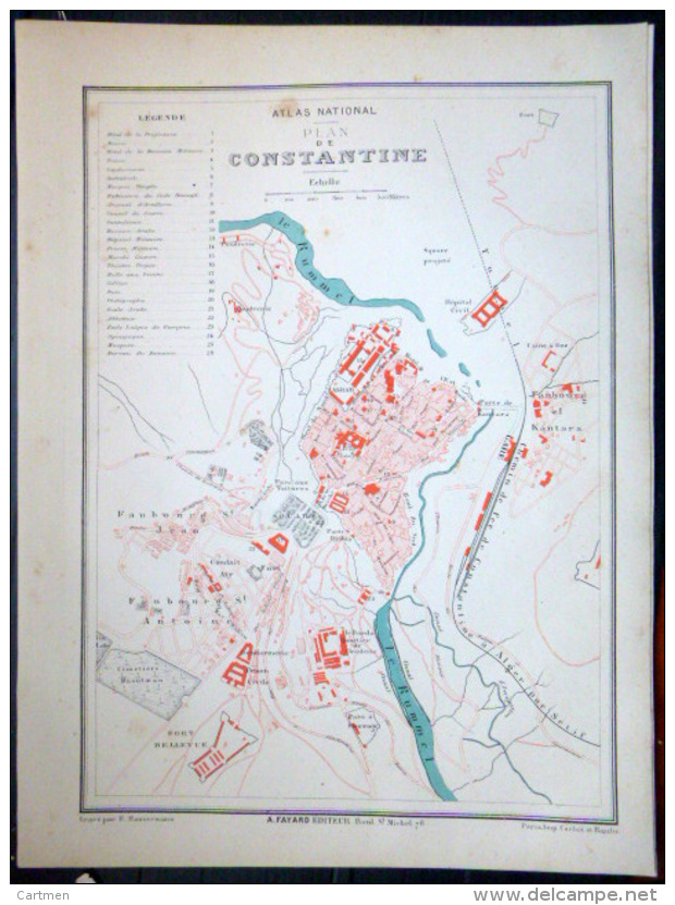 ALGERIE CONSTANTINE PLAN DE CONSTANTINE   VERS 1890 DOCUMENT ANCIEN COLORIS D´EPOQUE - Cartes Géographiques