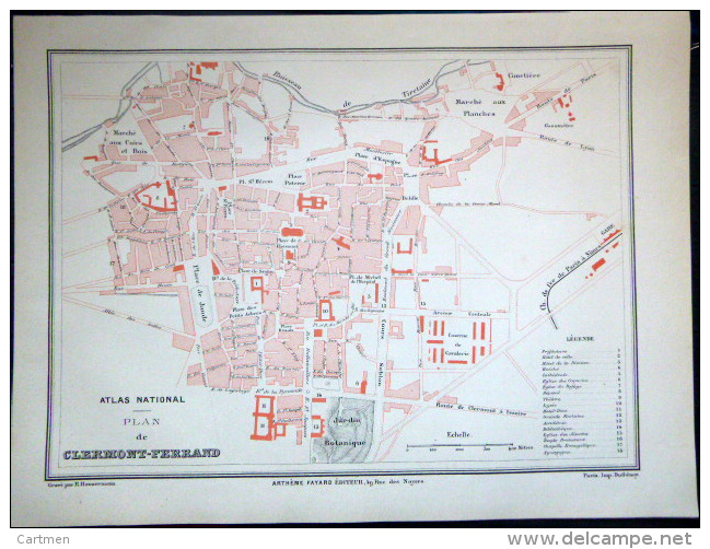 63 CLERMONT FERRAND PLAN DE CLERMONT FERRAND   VERS 1890 DOCUMENT ANCIEN COLORIS D´EPOQUE - Cartes Géographiques