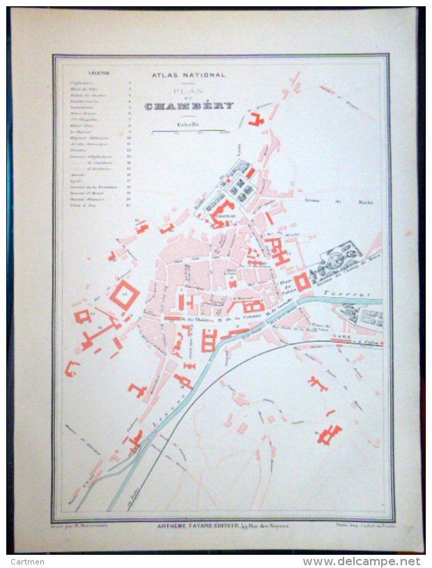 73 CHAMBERY PLAN DE CHAMBERY VERS 1890 DOCUMENT ANCIEN COLORIS D´EPOQUE - Cartes Géographiques