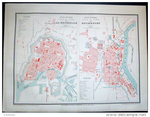 17 LA ROCHELLE ET ROCHEFORT PLAN DES VILLES     VERS 1890 DOCUMENT ANCIEN COLORIS D´EPOQUE - Cartes Géographiques