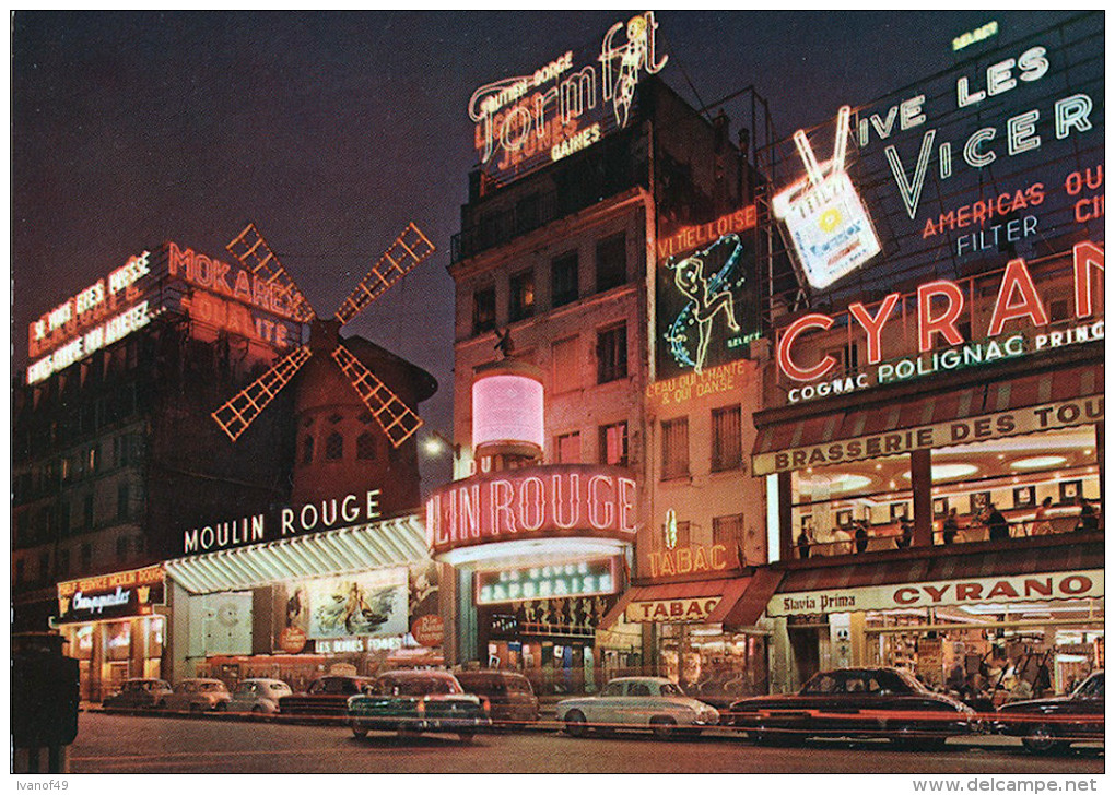 75 - PARIS - Montmartre La Nuit : Le Moulin-Rouge - París La Noche