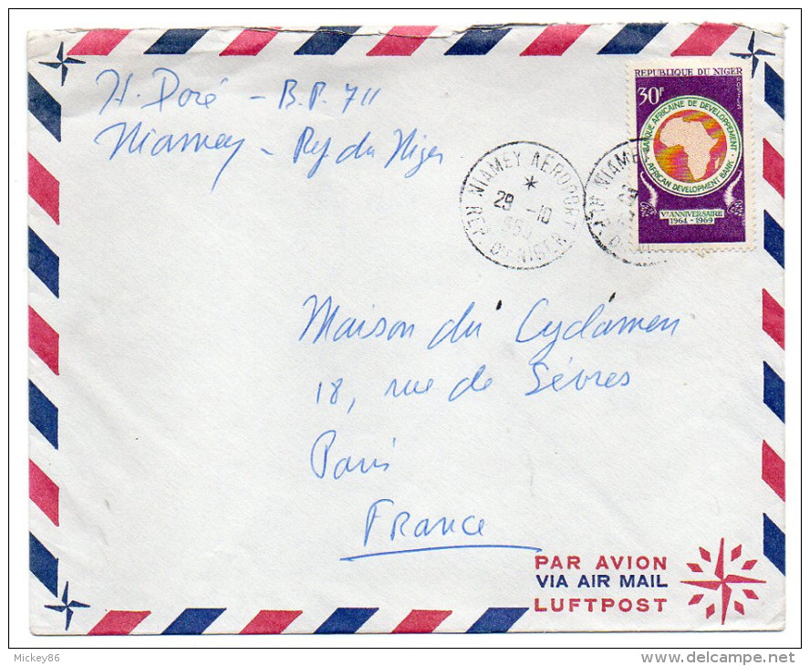 Niger-1969-Lettre De NIAMEY Pour PARIS(France)-timbre Seul Sur Lettre- Beau Cachet - Niger (1960-...)