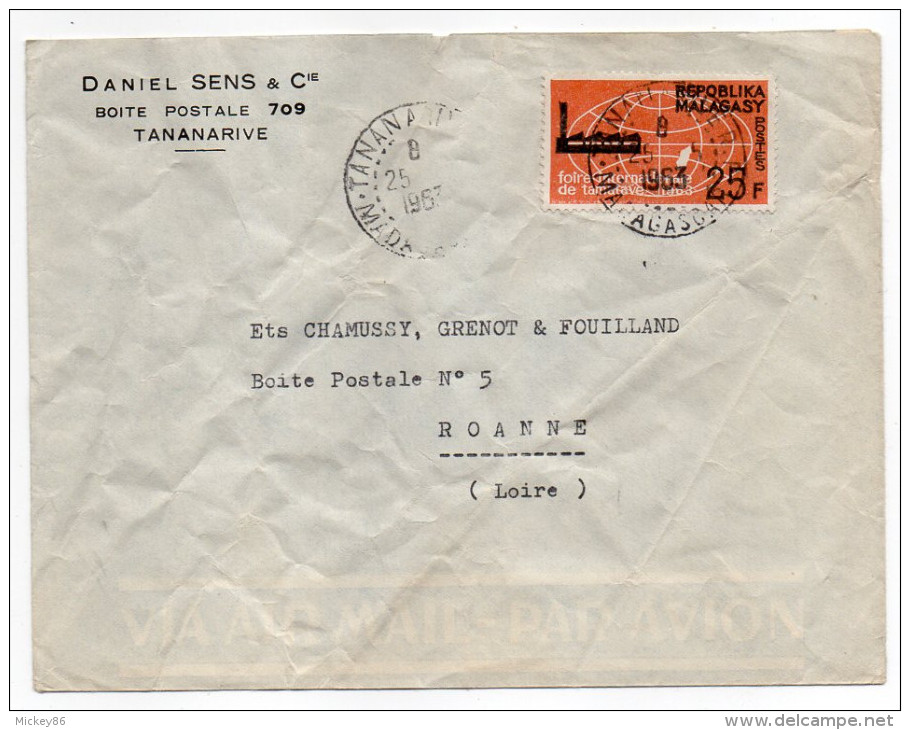 Madagascar--1963--Lettre De Tananarive Pour Roanne-42 (France)-timbre Seul Sur Lettre (foire Internationale) -cachet - Madagaskar (1960-...)