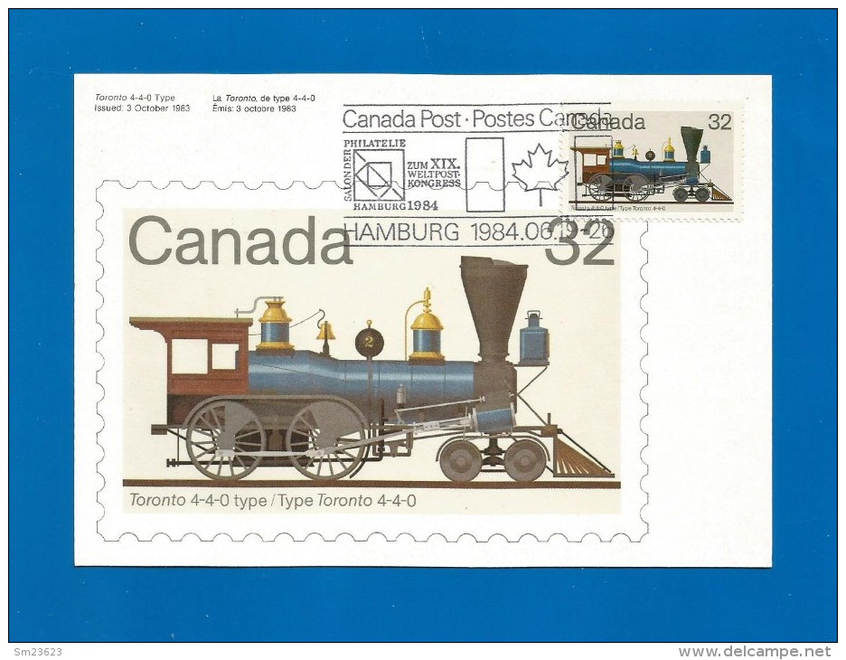 CANADA  1984 , Locomotive - Maximum Card - First Day Salon Der Philatelie Zum XIX. Weltpost-Kongress Hamburg - Maximumkarten (MC)