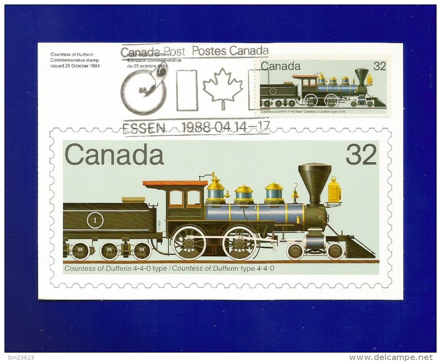 CANADA  1984 , Locomotive - Maximum Card - First Day Salon Der Philatelie Zum XIX. Weltpost-Kongress Hamburg - Tarjetas – Máxima