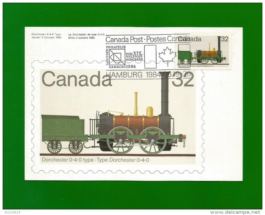 CANADA  1984 , Locomotive - Maximum Card - First Day Salon Der Philatelie Zum XIX. Weltpost-Kongress Hamburg - Tarjetas – Máxima