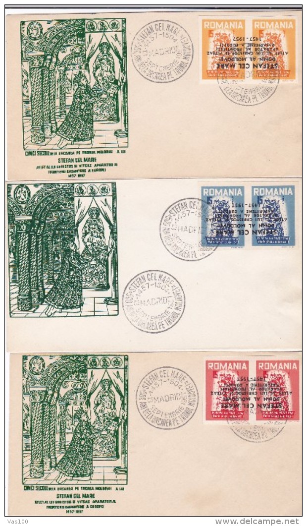 Romania - Exil 1957 EUROPA - CEPT OVERPRINT INVERTED,STAMPS IN PAIR,X3 COVERS FDC.VERY RARE. - 1957