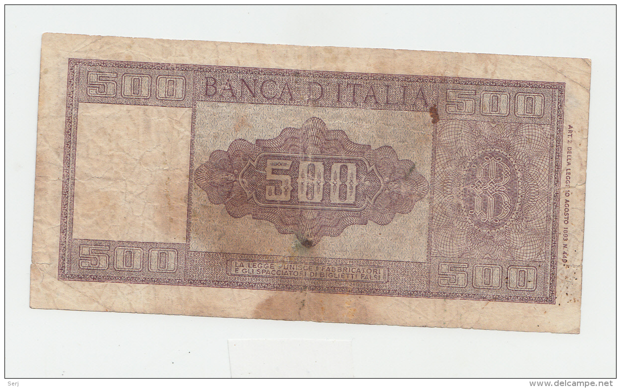 Italy 500 Lire 1961 VG Pick 80b 80 B - 500 Liras