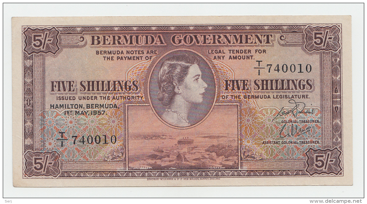 BRITISH BERMUDA 5 SHILLINGS 1957 XF Pick 18b 18 B - Bermuda