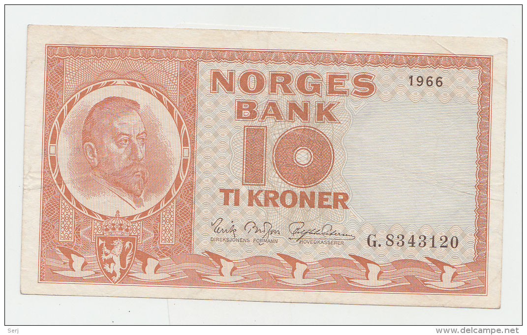NORWAY 10 KRONER 1966 VF++ CRISP Banknote Pick 31d 31 D - Norwegen