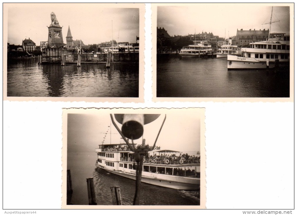 3 Photos Originales Allemagne - Ile De Lindau - 88131 - 1951 Entrée Du Port Avec Le Phare Et La Statue De Lion & Bateaux - Lieux