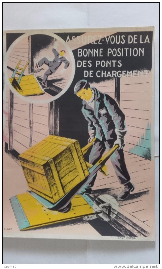 Affiche SNCF De Sécurité - 44 - Assurez Vous De La Bonne Position Des Ponts De Chargement - Eisenbahnverkehr