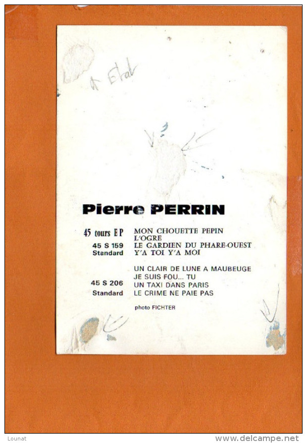 Pierre PERRIN - Exclusivité Disques Ricordi -autographe Dédicace -Discographie Au Dos - Chanteurs & Musiciens