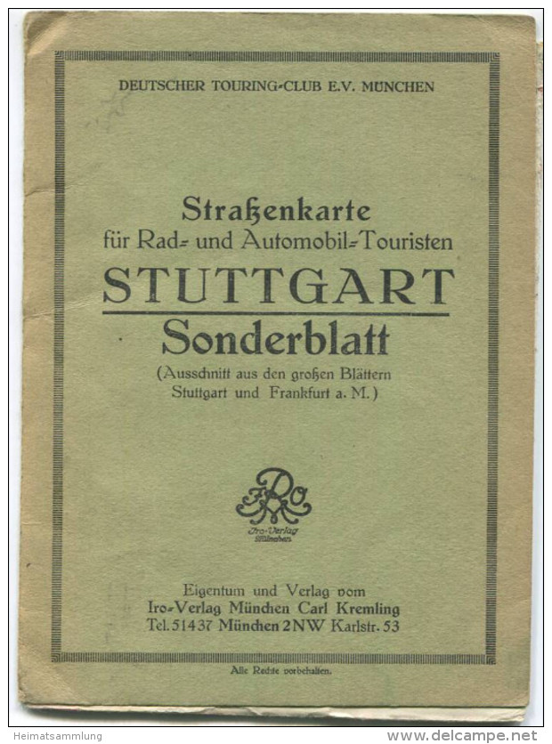 Stuttgart - Strassenkarte Für Rad- Und Automobil-Touristen - Deutscher Touring-Club E. V. München - 1: 250'000 44cm X 56 - Strassenkarten