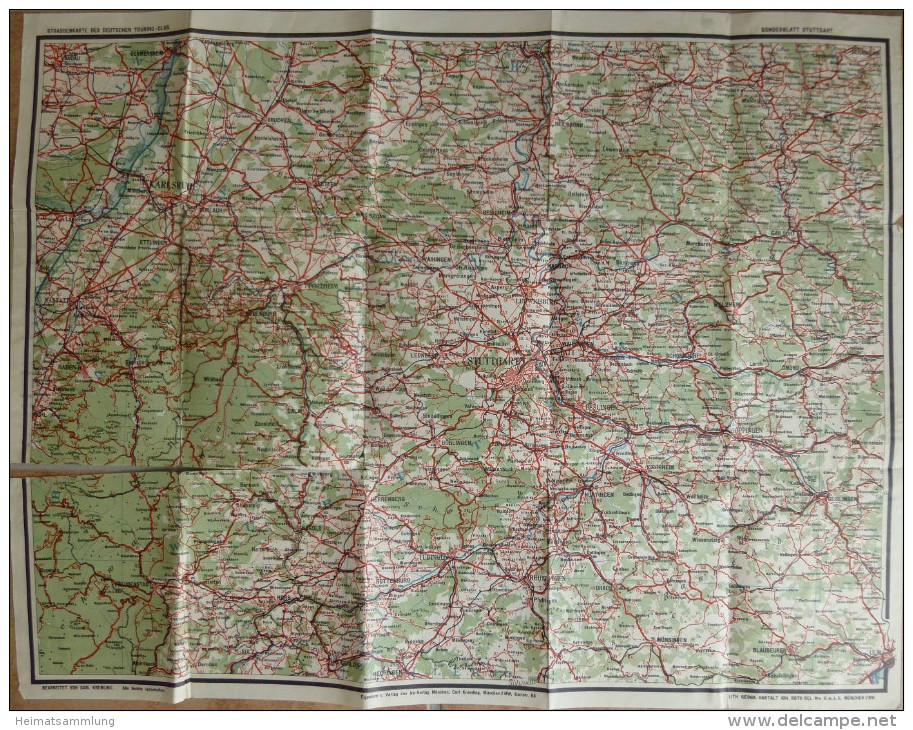 Stuttgart - Strassenkarte Für Rad- Und Automobil-Touristen - Deutscher Touring-Club E. V. München - 1: 250'000 44cm X 56 - Strassenkarten