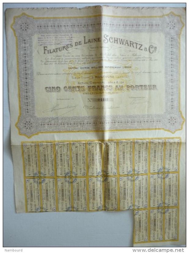 Filatures De Laine Swhwartz & Cie Cinq Cents Francs N°04441 - S - V