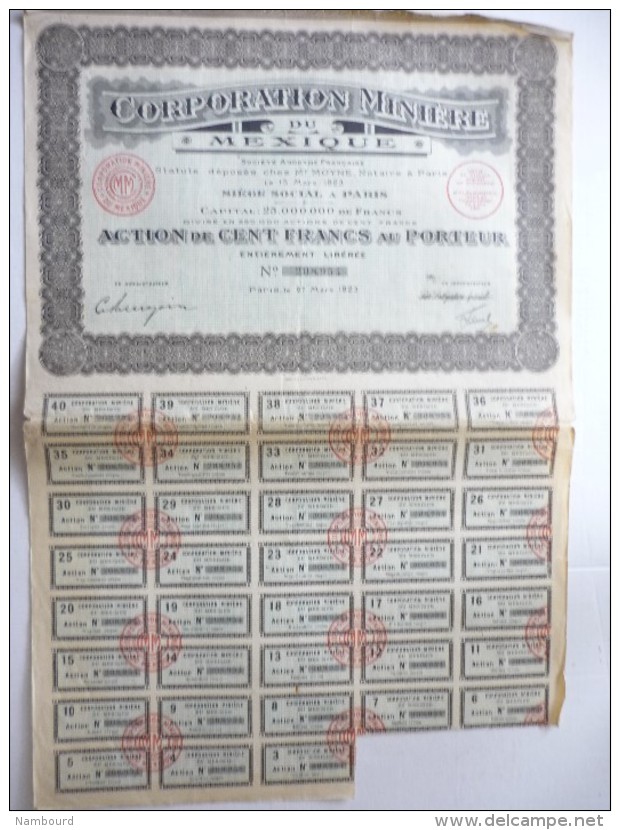 Corporation Minière Du Mexique Cinq Cents Francs N°208,954 - M - O