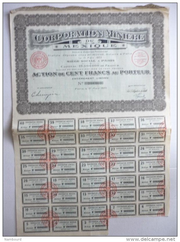 Corporation Minière Du Mexique Cinq Cents Francs N°208,960 - M - O
