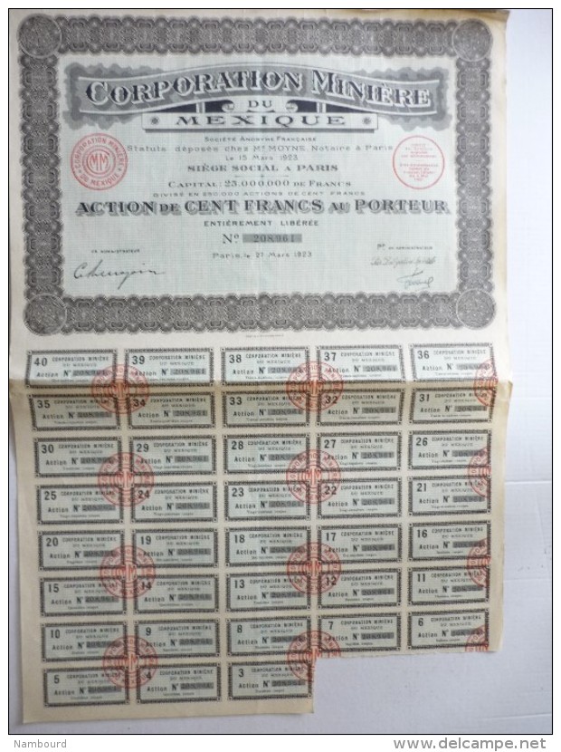 Corporation Minière Du Mexique Cinq Cents Francs N°208,961 - M - O