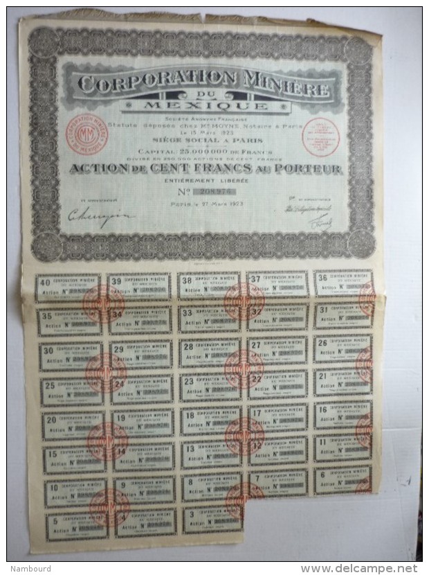 Corporation Minière Du Mexique Cinq Cents Francs N°208,976 - M - O