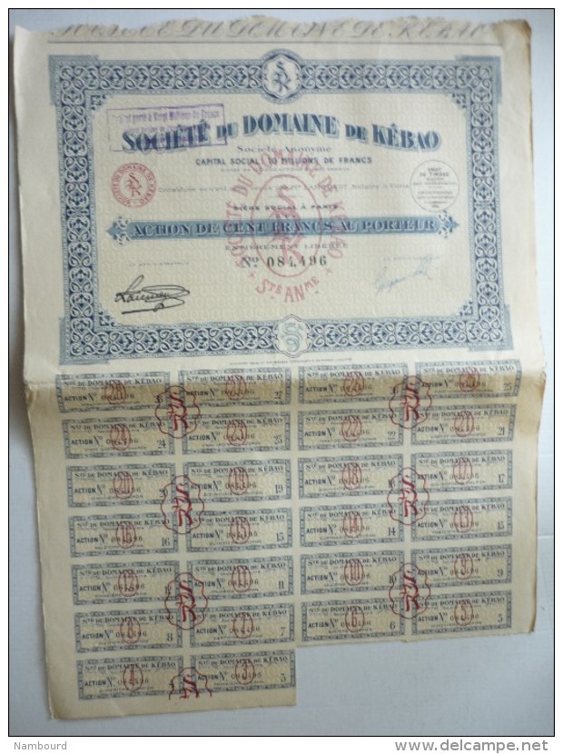 Société Du Domaine De Kébao Cent Francs  N° 084,496 - J - L