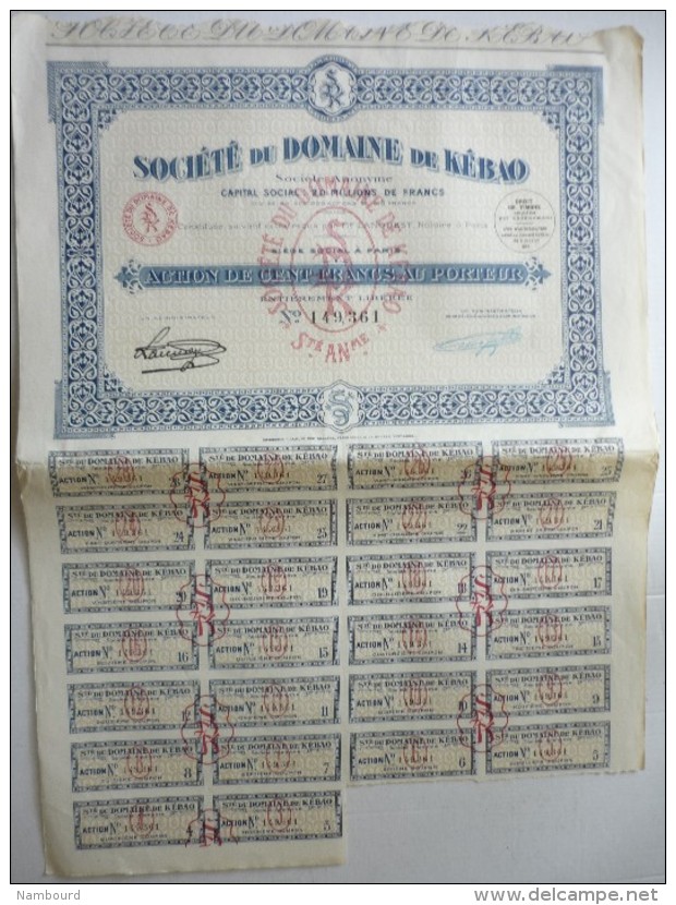Société Du Domaine De Kébao Cent Francs  N° 149,361 - J - L