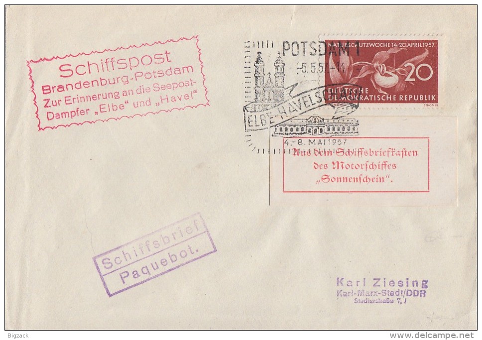 DDR Brief Schiffspost EF Minr.563 Potsdam 5.5.57 Aus Dem Schiffsbriefkasten Ansehen !!!!!!!!!!!!!! - Schiffahrt