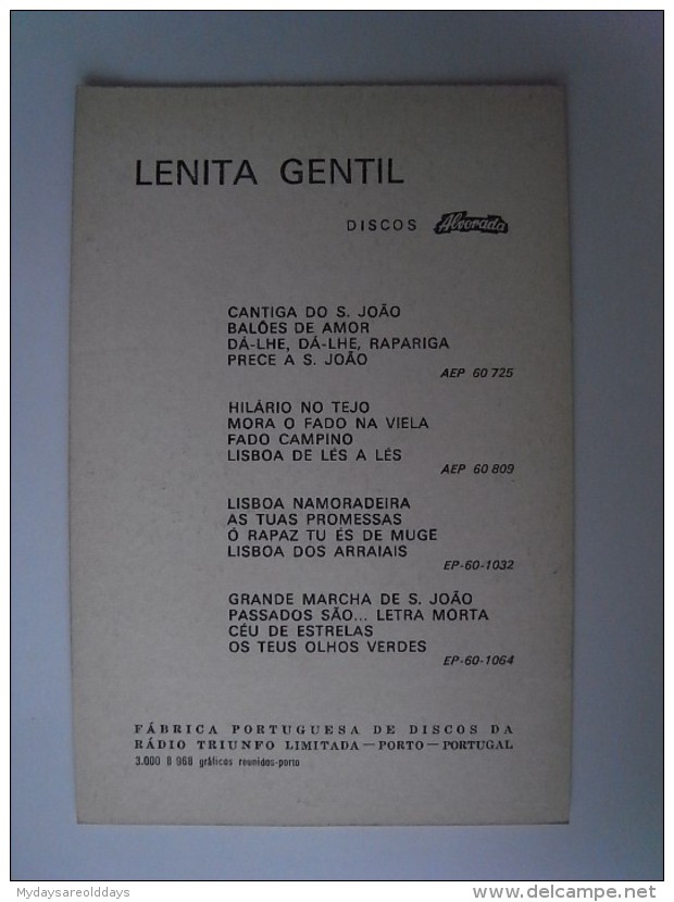 1 Cpa - Portugal Portuguese - Singer Musico Cantor - Lenita Gentil (2 Scans) - Chanteurs & Musiciens