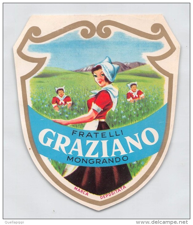 04318 "F.LLI GRAZIANO -  MONGRANDO"  ETICHETTA ORIGINALE PER FILATI/TESSUTI - LORIGINAL LABEL FOR THREADS - Adesivi