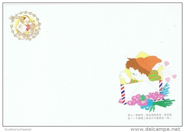 FLORA-L38 - CHINE Entier Postal Année Du Singe Carte Illustrée Garçon Avec Lettre Et Bouquet De Fleurs - Cartes Postales