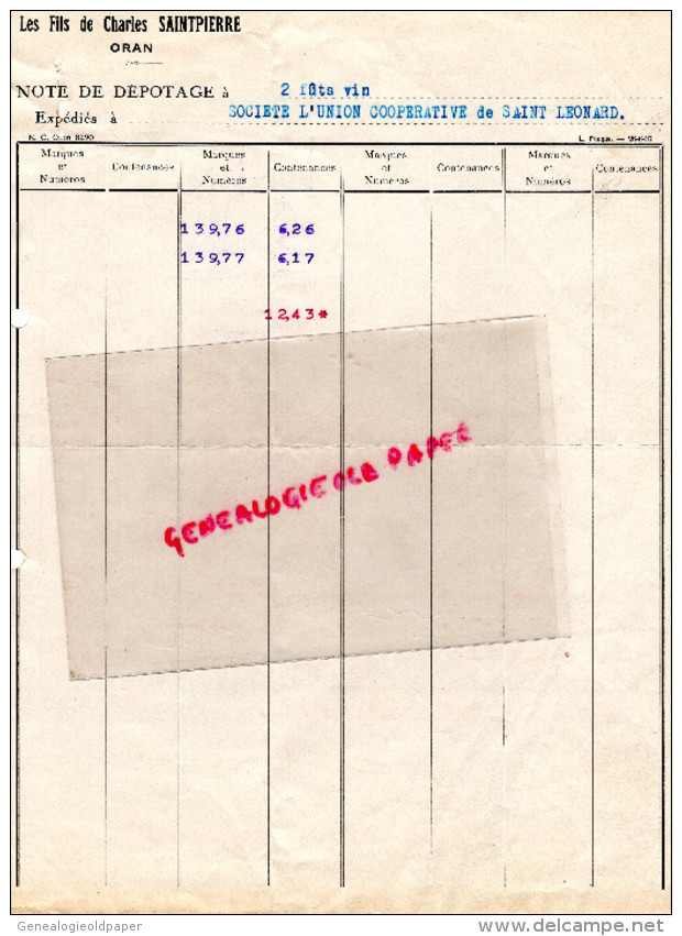 ALGERIE - ORAN - FACTURE LES FILS DE CHARLES SAINTPIERRE - ANNEES 40 - Autres & Non Classés