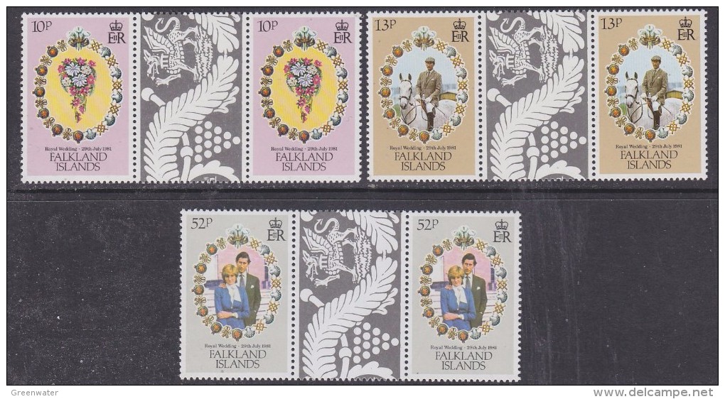 Falkland Islands 1981 Royal Wedding 3v  Gutter ** Mnh (30154) - Falklandeilanden