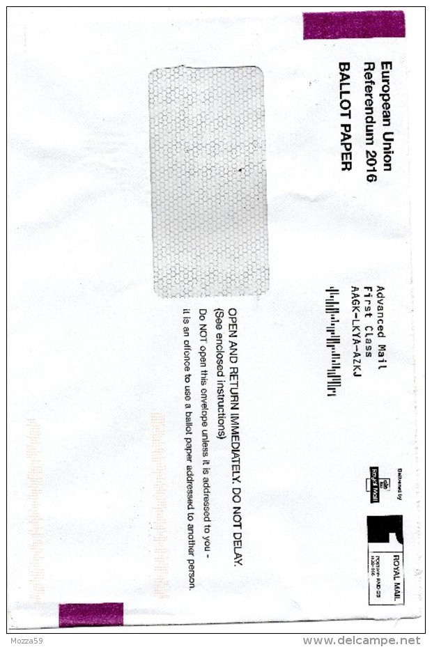 Great Britain 2016, "European Union Referendum Ballot" Prepaid Envelope." Delivered By Royal Mail" HQ 24166- Interesting - Andere & Zonder Classificatie