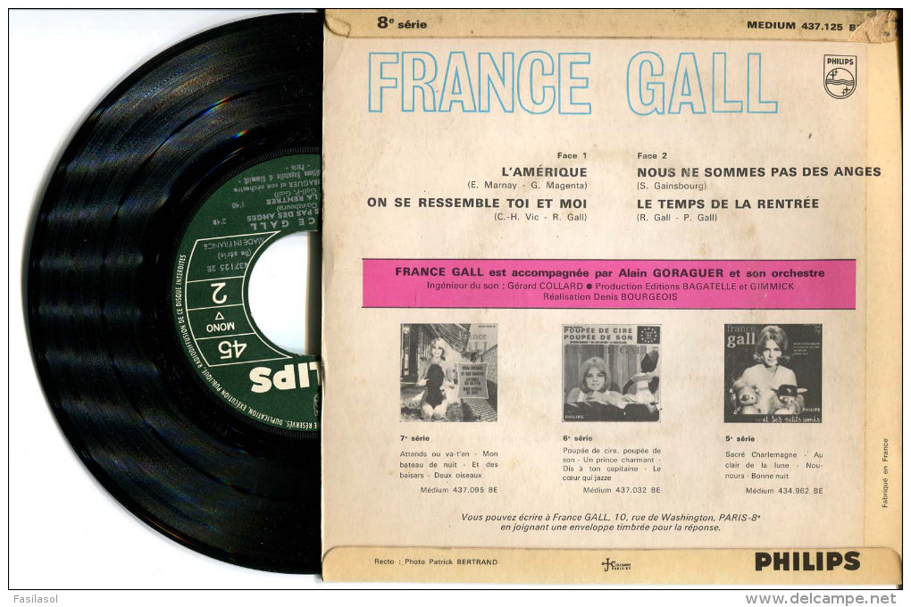 EP 45tours : FRANCE GALL  : L'Amérique - Nous Ne Sommes Pas Des Anges (1965) - Other - French Music