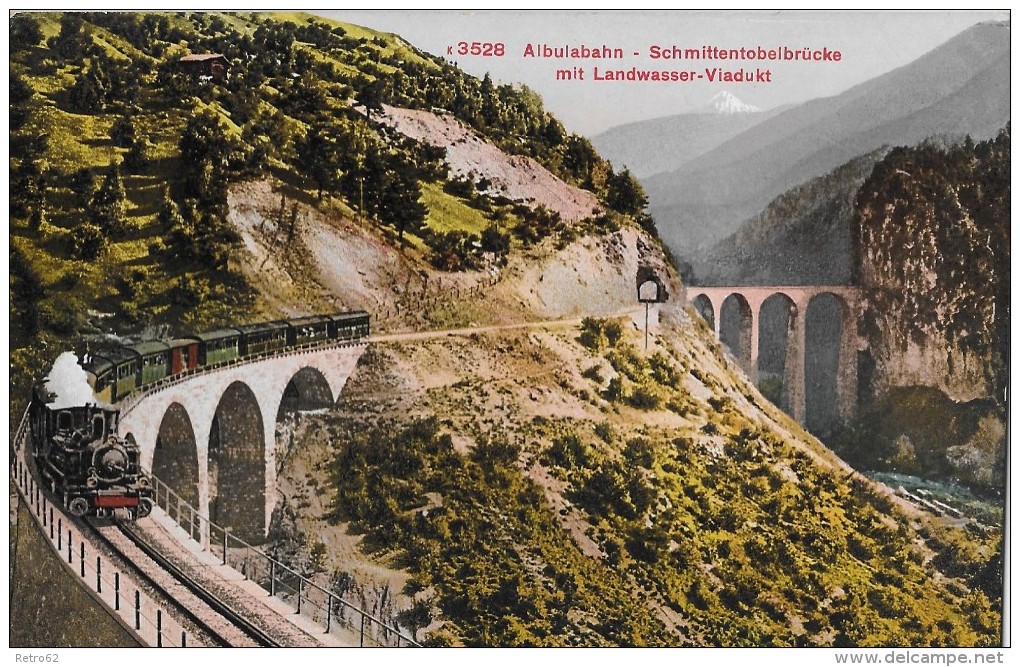 ALBULABAHN &#8594; Dampfzug Auf Der Schmittentobelbrücke Mit Landwasser-Viadukt, Ca.1910 - Schmitten