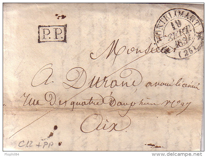 DROME - MONTELIMART -T12 LE 19-9-1834 - PP DANS RECTANGLE - AVEC TEXTE PARTIEL. - 1801-1848: Précurseurs XIX