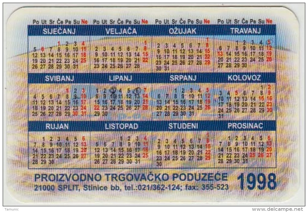 FRENCH PRODUCTS DELIFRANCE SPLIT POCKET CALENDAR CROATIA 1998 - Small : 1991-00