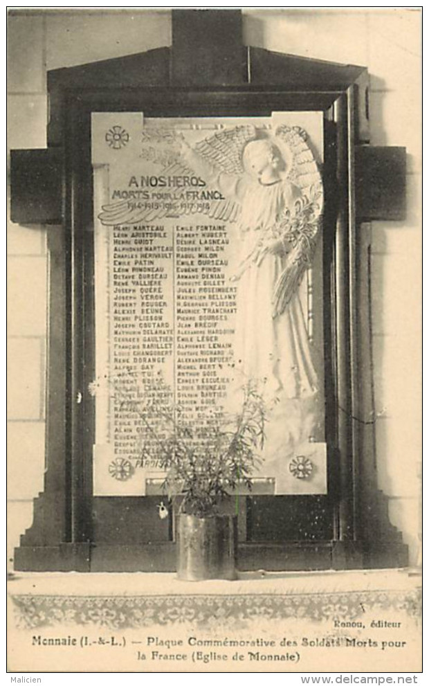 - Indre Et Loire -ref A545- Monnaie - Eglise - Plaque Commemorative Des Soldats Morts Pour La France - Guerre 1914-18 - - Monnaie