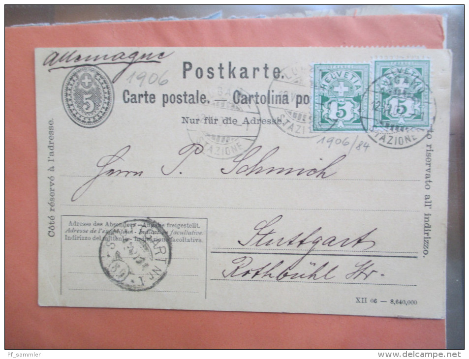 Schweiz Belege Slg. 107 Stk. ab 1841 viel vor 1945 mit Zensurpost / Ganzsachen / Firmenkarten / Block 3 Expressbrief usw