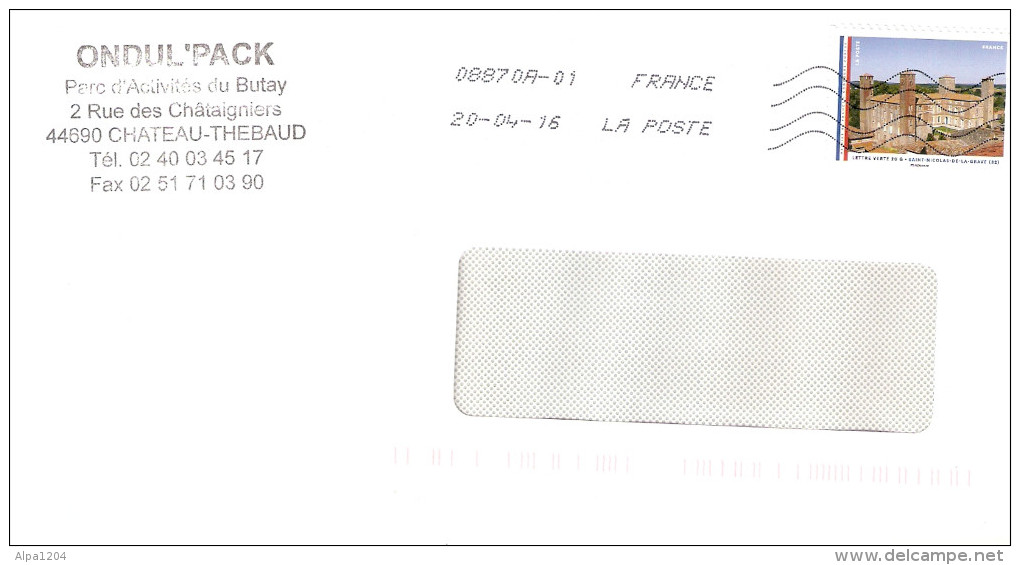 ENVELOPPE  AVEC TIMBRE LETTRE VERTE FRANCE  ANNEE 2015 "LES MAIRIES DE FRANCE"  OBLITERE - Covers & Documents