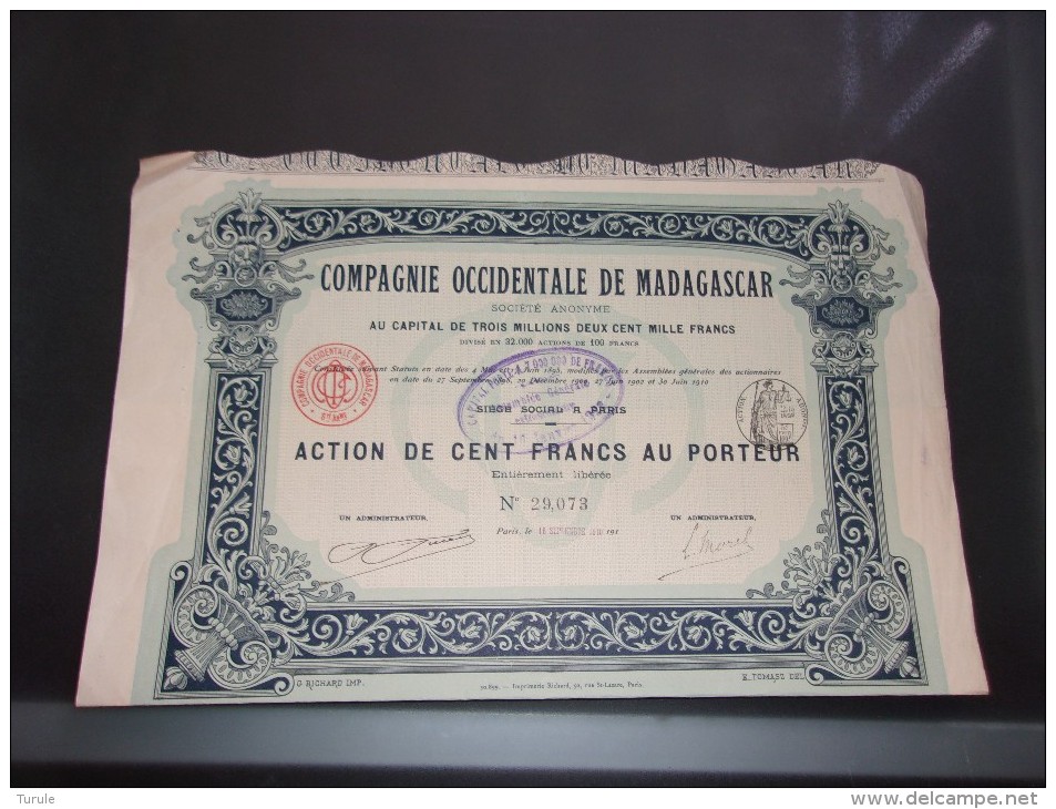 COMPAGNIE OCCIDENTALE DE MADAGASCAR  (1910) Imprimerie RICHARD - Otros & Sin Clasificación