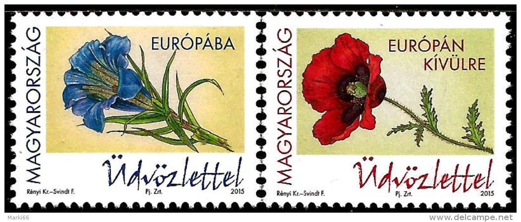 Hungary - 2016 - Greetings - Flowers - Stemless Gentian And Poppy - Mint Definitive Stamp Set - Unused Stamps