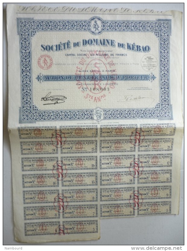 Société Du Domaine De Kébao Cents Francs  N° 108,003 - J - L