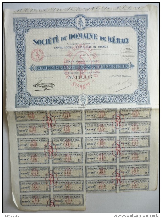 Société Du Domaine De Kébao Cents Francs  N° 116,147 - J - L