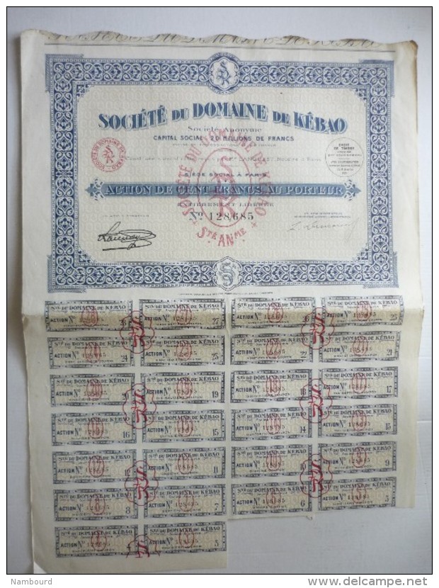 Société Du Domaine De Kébao Cents Francs  N° 128,685 - J - L