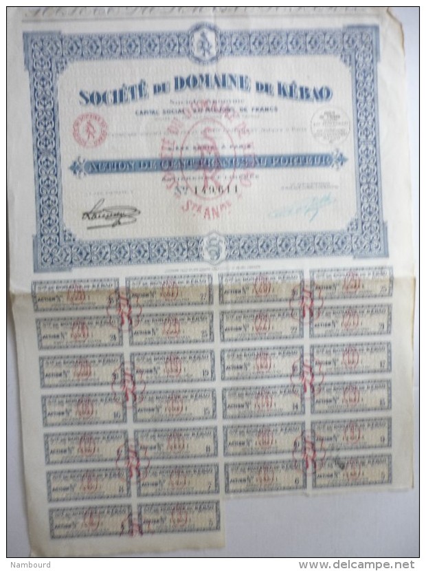 Société Du Domaine De Kébao Cents Francs  N° 149,611 - J - L