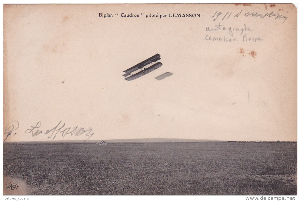 LEMASSON - CP AVEC SIGNATURE - " BIPLAN CAUDRON PILOTÉ PAR LEMASSON - Autographe - Other & Unclassified