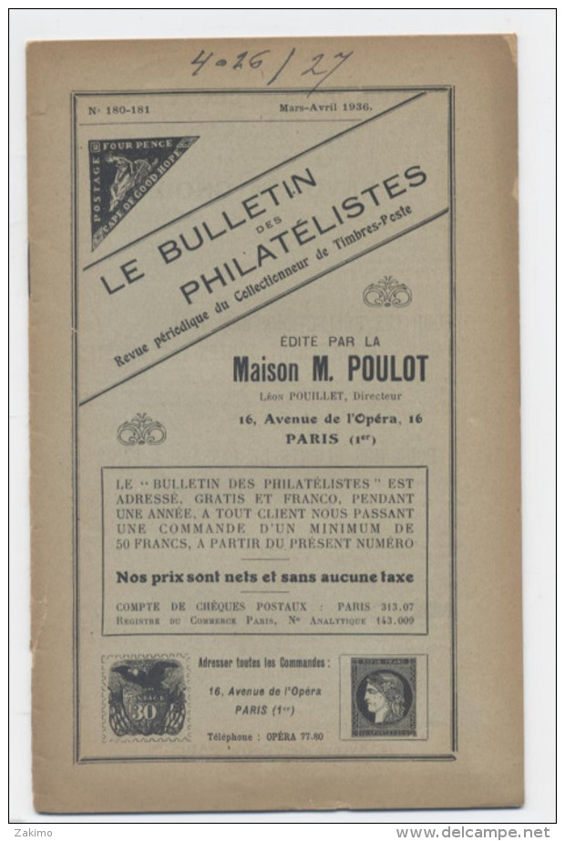 1936-BULLETIN DES PHILATELISTES--PARIS 1ER  -E500 - Frankreich